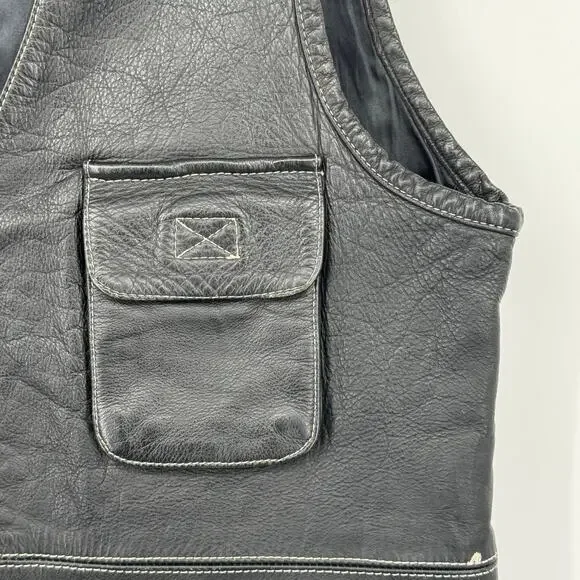 Vintage London Leatherwear NYC Unisex Black Leather Motor Biker Vest Zip-Up Sz S - Picture 4 of 16